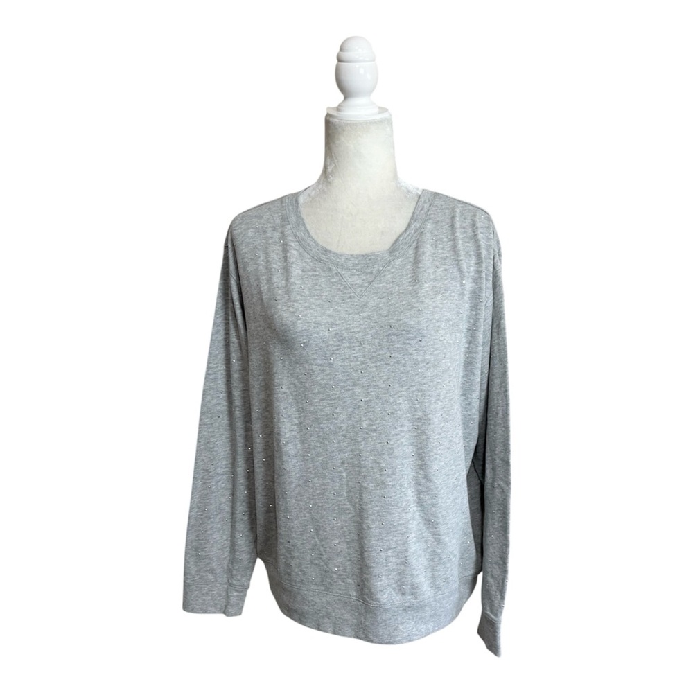Love Express Women's Light Gray Long Sleeve Top with Tiny Rhinestones Size Large